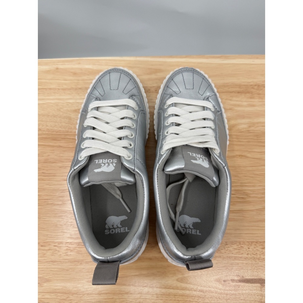 Sorel Womens ONA Ave Low Waterproof Leather Platform Sneaker Silver Sea Salt Sz8 - Picture 5 of 10